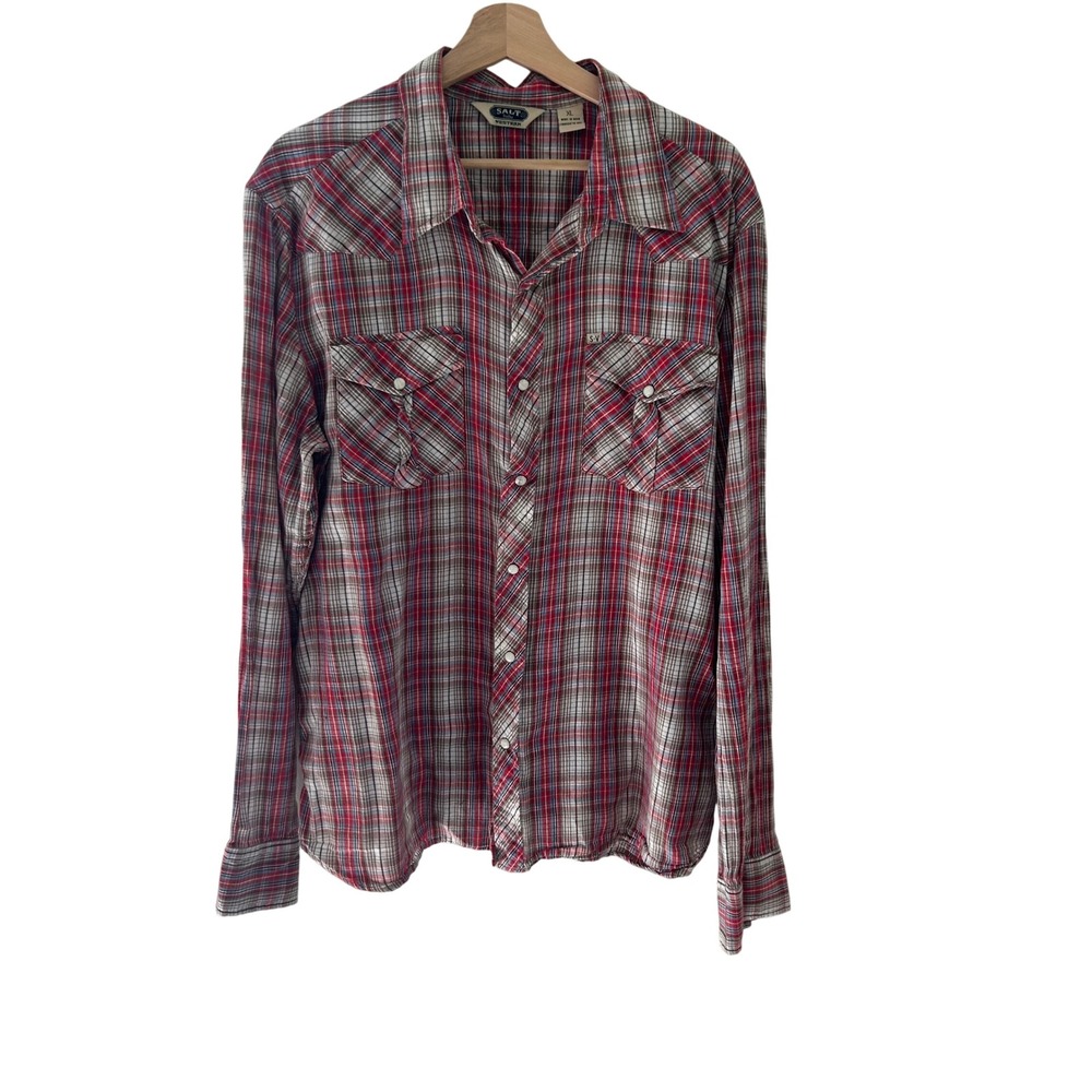 Salt Valley Western Women XL Red Plaid Pearl Snap Long Sleeve Cotton Shirt